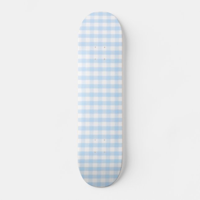 Hellblaues Gingham-Muster Skateboard (Vorderseite)