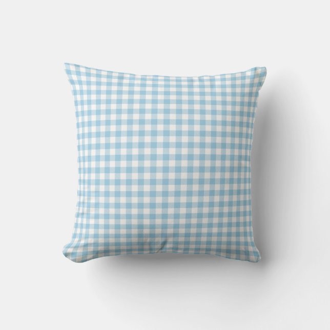 Hellblaues Gingham-Muster-Wurfs-Kissen Kissen (Vorderseite)