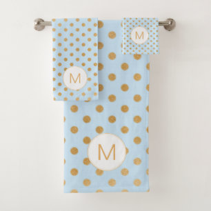 Hellblaues Goldpunkt-Monogrammbadezimmer Badhandtuch Set