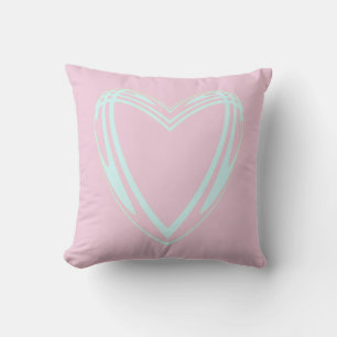 Hellblaues Herz mit pastellrosa Hintergrund Kissen