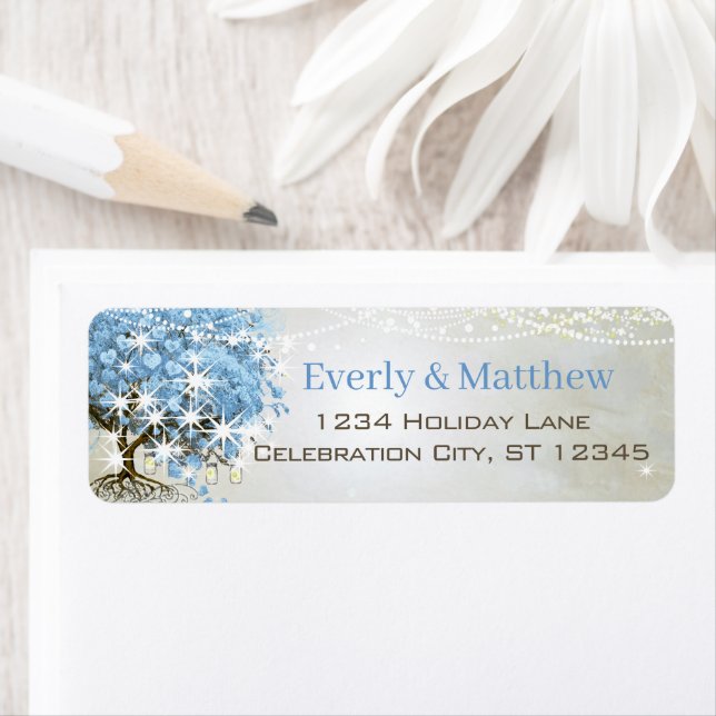 Hellblaues Herzblatt-Baum-Rücksendeadresse (Insitu)