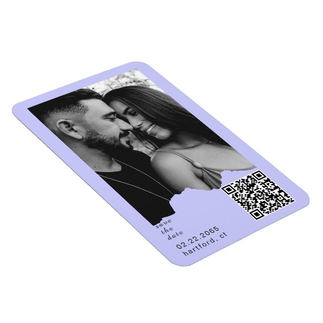Hellblaues Immergrün-Paar-Foto-QR-Code-Hochzeit  Magnet (Rechte Seite)
