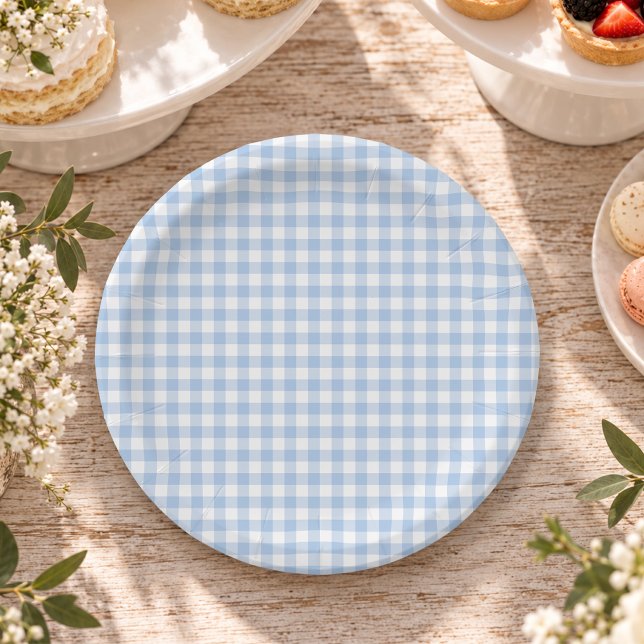 Hellblaues klassisches Gingham-Design Pappteller (Von Creator hochgeladen)