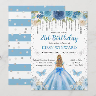 Hellblaues Kleid Blonde Haare Prinzessin Geburtsta Einladung