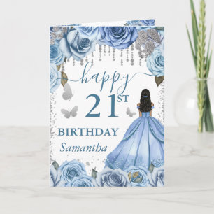 Hellblaues Kleid Dunkle Haut Prinzessin Geburtstag Karte