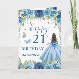 Hellblaues Kleid Dunkle Haut Prinzessin Geburtstag Karte
