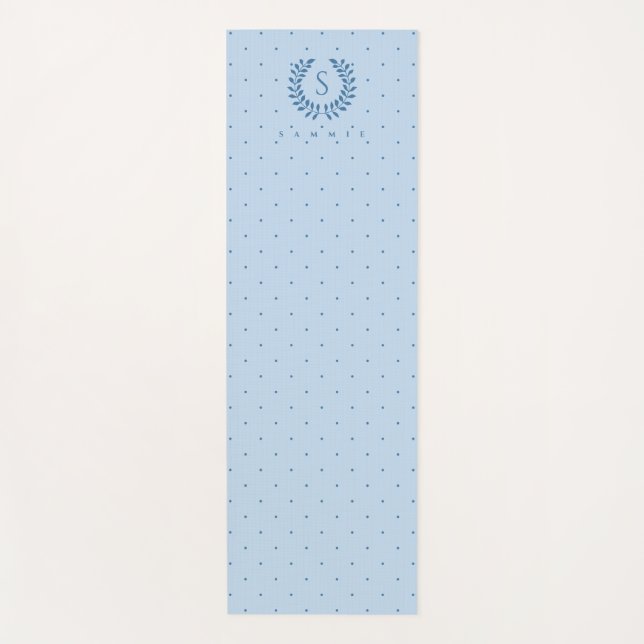 Hellblaues Lorbeer-Monogramm-Punkte-Muster Yogamatte (Vorderseite)
