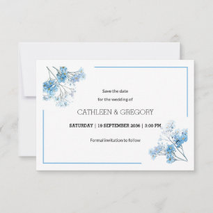 Hellblaues natürliches Aquarell-Blumenhochzeit Save The Date