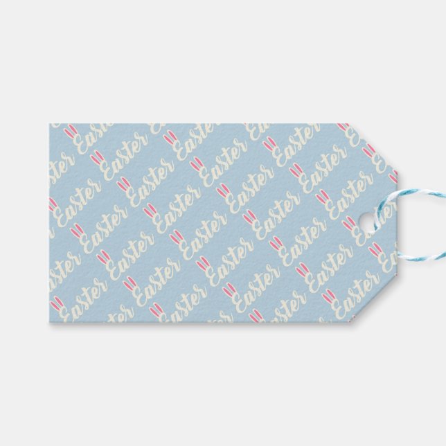 Hellblaues „Ostern“-Schriftbild Geschenkanhänger (Vorderseite (Horizontal))