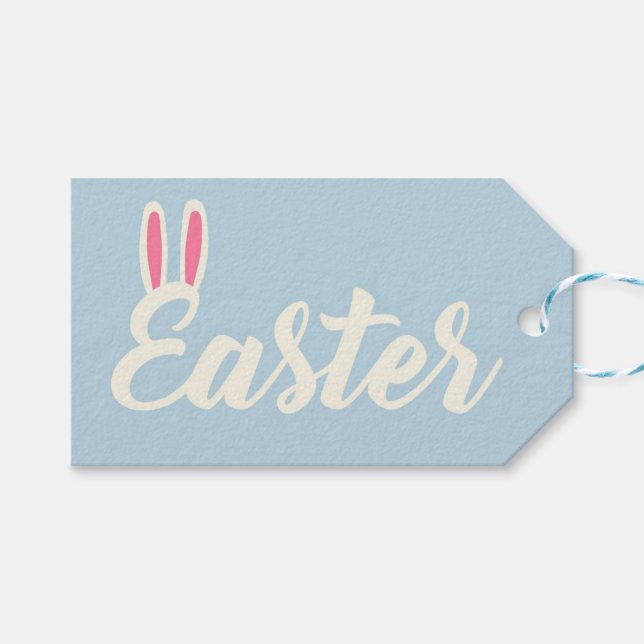 Hellblaues „Ostern“-Schriftbild  Geschenkanhänger (Vorderseite (Horizontal))