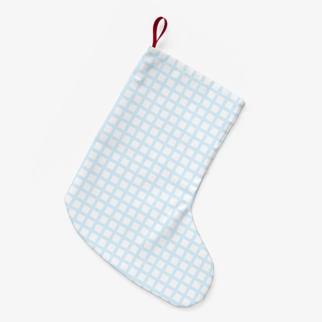 Hellblaues Quadrat-Muster Kleiner Weihnachtsstrumpf (Vorderansicht (hängend))