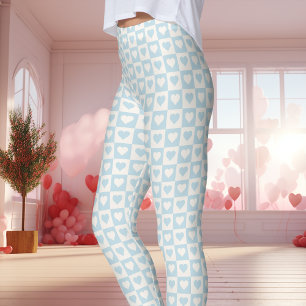 Hellblaues Schachbrett-Herz Valentinstag Leggings