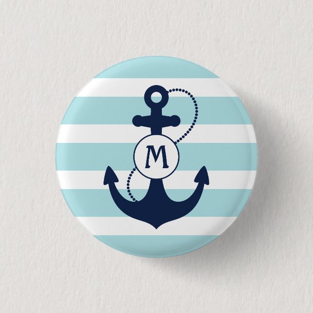 Hellblaues Seeanker-Monogramm Button (Vorderseite)