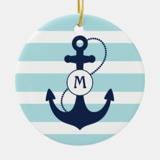 Hellblaues Seeanker-Monogramm Keramikornament