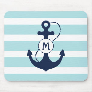 Hellblaues Seeanker-Monogramm Mousepad