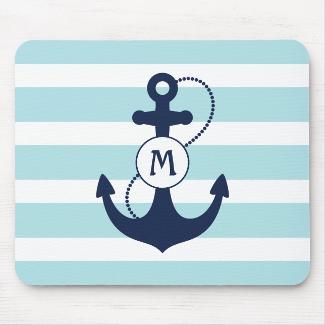 Hellblaues Seeanker-Monogramm Mousepad (Vorne)