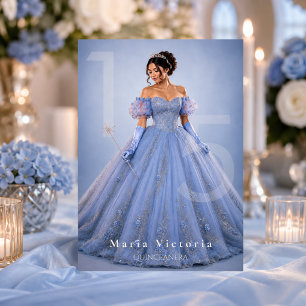 Hellblaues silbernes Märchen-Quinceañera Einladung