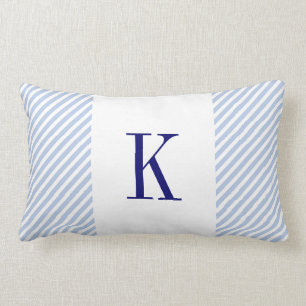 Hellblaues Streifen-Marine-Blau-Monogramm Lendenkissen