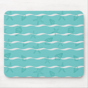 Hellblaues Teal-Ozeanwellen & Muscheln Nahtloses M Mousepad