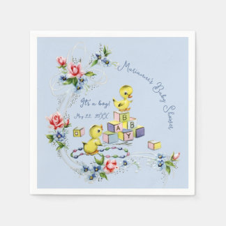 Hellblaues Vintage-Baby-boy-Baby-Shower Serviette