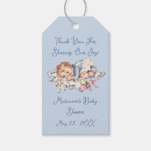 Hellblaues Vintage-Baby- Jungen-Baby-Shower Geschenkanhänger