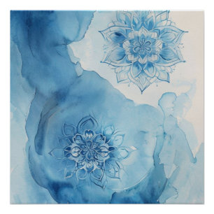 Hellblaues Zen-Mandala-Muster Poster