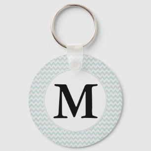 Hellblaues Zickzack Monogramm Schlüsselanhänger