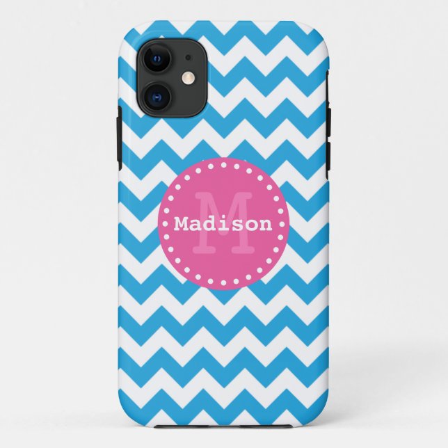 Hellblaurosa Zickzack Zigzag Monogram Case-Mate iPhone Hülle (Rückseite)