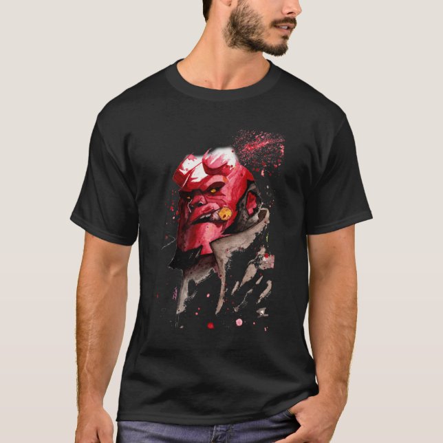 Hellboy Watercolor Design Comic Fanart T-Shirt (Vorderseite)