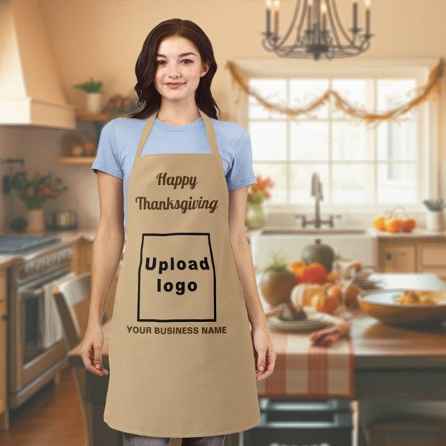Hellbraun | Erntedank | Business | Schürze (Business name and logo with Thanksgiving greeting on light brown apron)