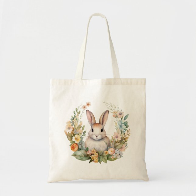 Hellbraun/Tan Kaninchen mit Blume Tragetasche (Vorne)