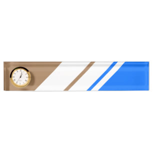 Hellbraune, blaue, weiße Streifen Uhr Namensplakette