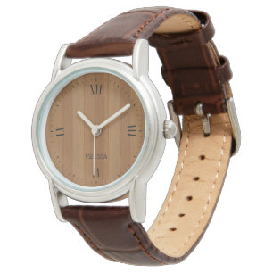 Hellbraune Imitate Holzplanen Armbanduhr