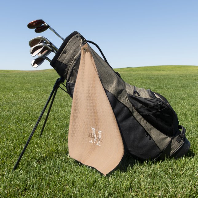 Hellbraunes Holzkorn Custom Monogram Golfhandtuch (Gras)
