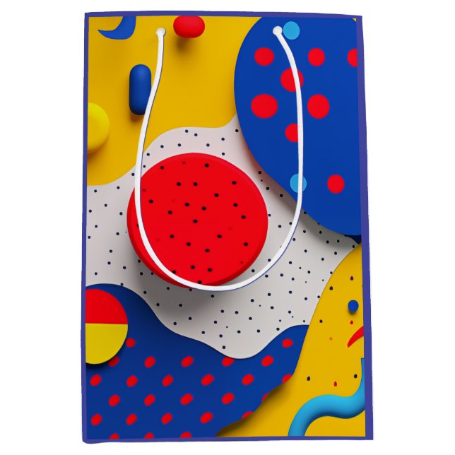 Helle 3D-Formen in Rot, Gelb und Blau Mittlere Geschenktüte (Vorderseite)