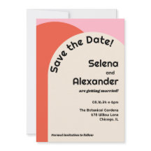 Helle 70er Stil Rosa und Orange Save the Date