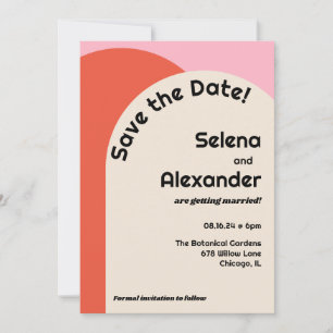 Helle 70er Stil Rosa und Orange Save the Date Einladung