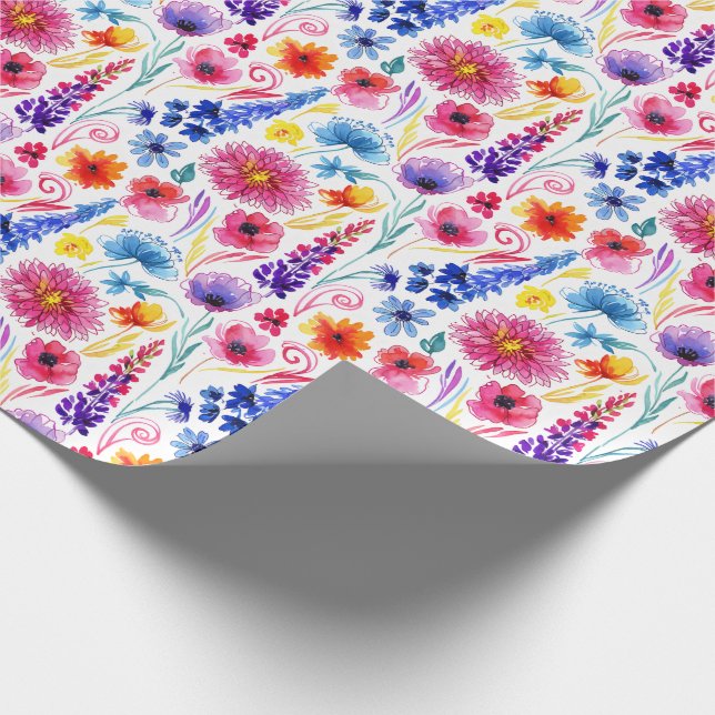 Helle abstrakte Aquarell-Blumen Geschenkpapier (Ecke)