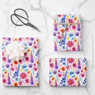 Helle abstrakte Aquarell-Blumen Geschenkpapier Set