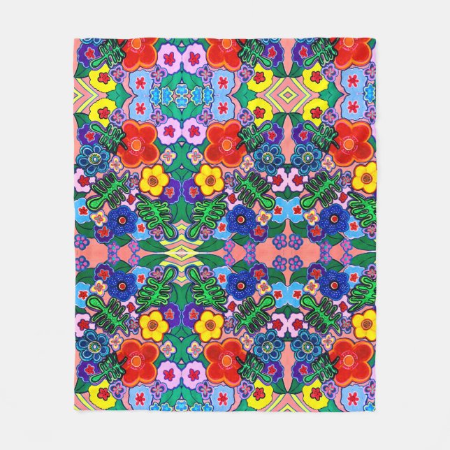Helle Abstrakte Blume Art Fleecedecke (Vorderseite)