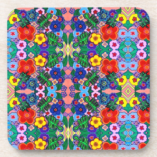 Helle Abstrakte Blume Art Getränkeuntersetzer (Vorderseite)