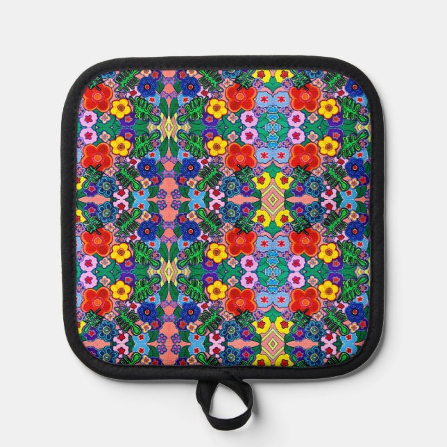 Helle Abstrakte Blume Art Topflappen (Vorderseite)