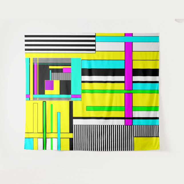 Helle abstrakte geometrische Neonmuster werfen Säu Wandteppich (Vorderseite (Horizontal))