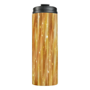 Helle abstrakte goldene Kulisse mit Glitzer Thermosbecher