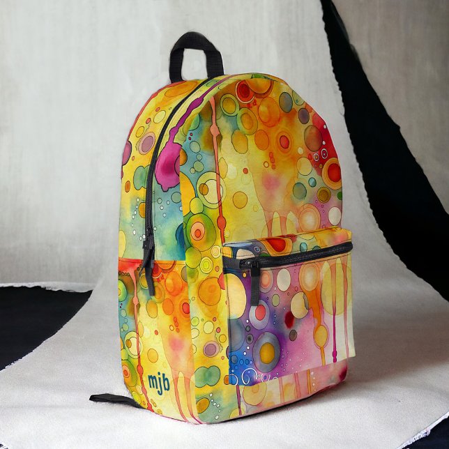 Helle Abstrakte Malerei mit Monogramm Bedruckter Rucksack (Personalize this colorful backpack with your monogram initials.)