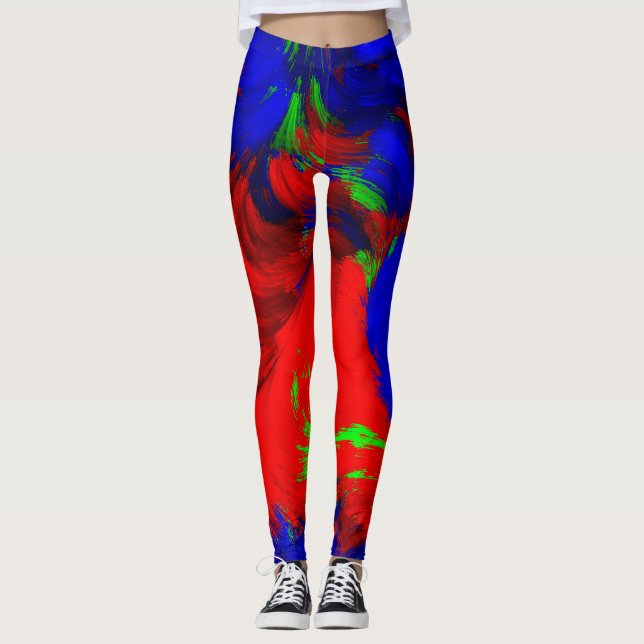 Helle abstrakte Wasser-Farbrote grün-blaue Hosen Leggings (Vorderseite)