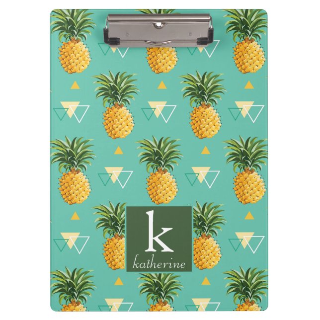 Helle Ananas auf geometrischem Monogramm des Klemmbrett (Vorderseite)
