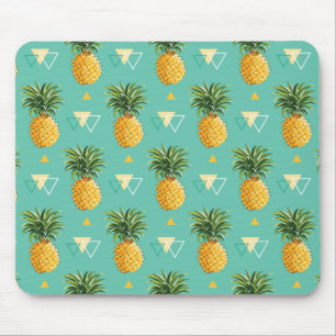 Helle Ananas auf geometrischem Muster Mousepad
