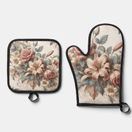Helle antike Blumenperfektion Ofenhandschuh & Topflappen-Set