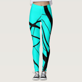 Helle aquamarine und schwarze lineare Leggings